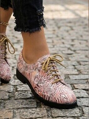Icon Zebra-Print Wearable Art Leather Loafers Boho Shoes by Cecile Hubene S 10.5